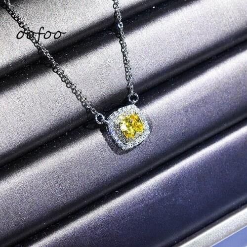 Oofoo Yellow Zircon Sparkling Pendant Necklace Jewelry 2020 Top Quality Wedding Engagement Party Jewelry