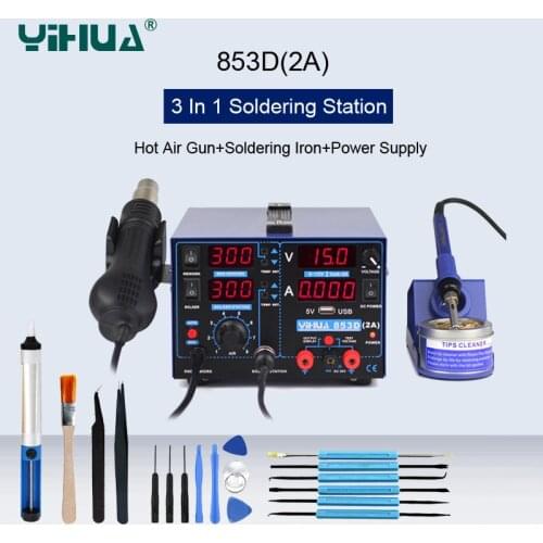 YIHUA 853D 2A Hot Air Soldering Station Heat Gun Desoldering Station Phone Repair Soldering Iron DC Power Supply Rework Station