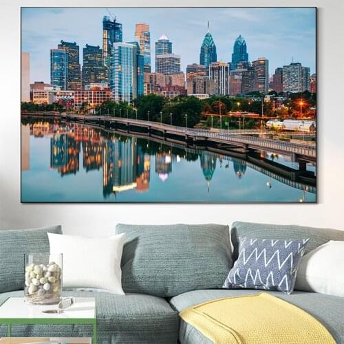 Landscape of Philadelphia at night Canvas Painting Posters and Prints Wall Art Picture for Living Room Home Decoration Cuadros