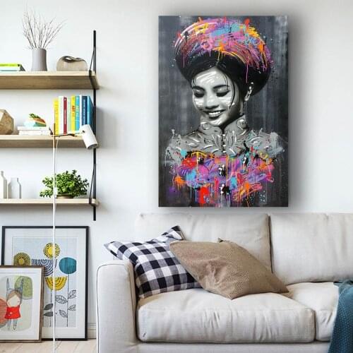 SELFLESSLY ART Graffiti Girl Poster Portrait Picture Abstract Canvas Painting Decorative Pictures For Living Room Wall Canvas