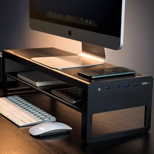 Computer Monitor Shelf Splitter Type-c USB Port Quick Charger Aluminum Alloy Bracket Desktop Storage Wireless Charge Bed Table