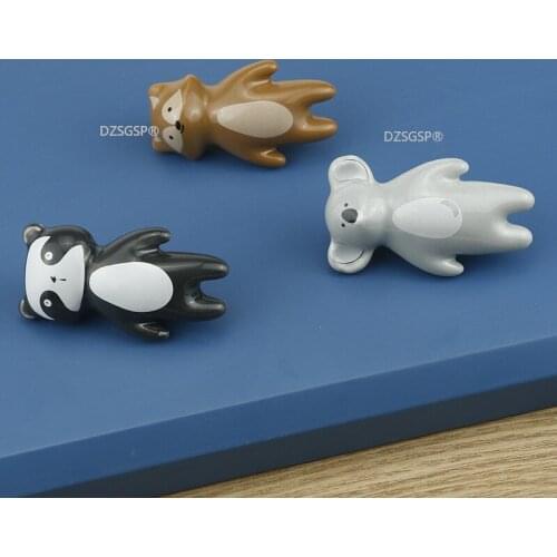 Cabinet Cupboard Handle Drawer Kitchen Knobs Furniture Wardrobe Pull Ceramic Black White Bear Cartoon