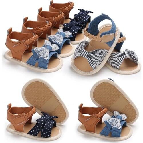 Toddlers Baby Girls Sandal Shoes Baby Lace Bowknot Print Soft Sole Prewalker Sandals Shoes 0-18M
