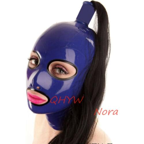 Natural Latex Sexy Women full head latex rubber mask hoods with wigs fetish cosplay mask Back Zipper Club Wear
