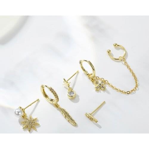 SIPENGJEL Fashion Geometri Pearl Hoop Earings Sets Simple Lightning Cross Dangle Drop Earrings For Women Party Jewelry 2021