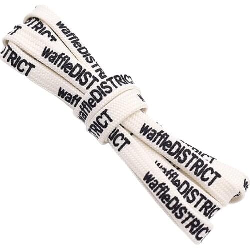 Coolstring 7MM Beige Shoelace With "waffleDISTRICT" Black Letter Printing Canvas Casual Shoes Unisex For Drop-Shipping Cordones