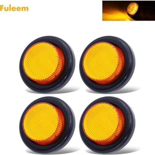 Fuleem 4PCS 2 Inch Round Amber Side Marker Light 10 LED DC 12V with Rubber Flush Mount for Trailer RV Truck Lorry Jeep Pickup