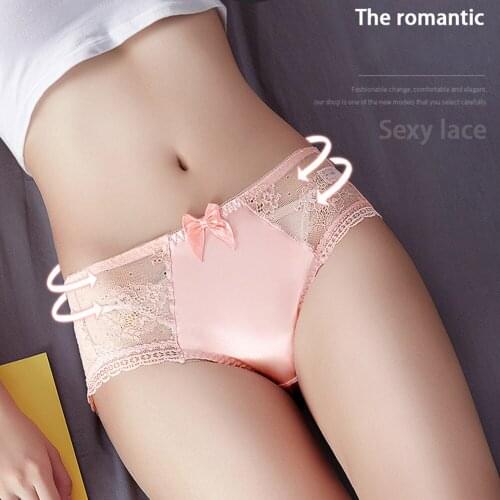 Low-Rise Waist Flower Laces Breathable Thin Underwear Sexy Briefs Cute Underpants Ice Silk Panties Female Underwear