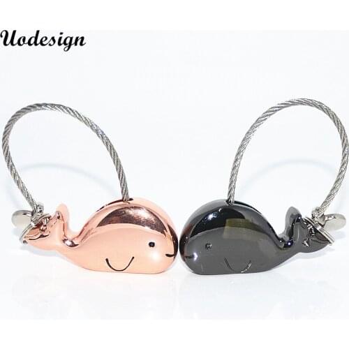 Uodesign Fashion Cute Kiss Whale Couple Keychain Keyring for Lover Women Key Holder Wire Rope Keyring Gift Pendant
