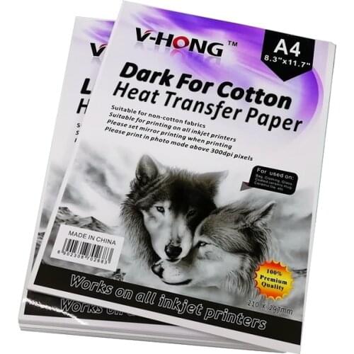 V-HONG brand Non fading A4 pattern Transfer logo cotton T-shirt fabric Dark and light quality heat transfer paper