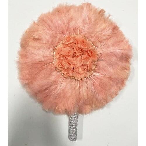 1Pc/bag African Blue Turkey Feather Hand Fan Handmade Fans for Wedding Decoration Hand Fan with Stones Double-sided Feather Fan