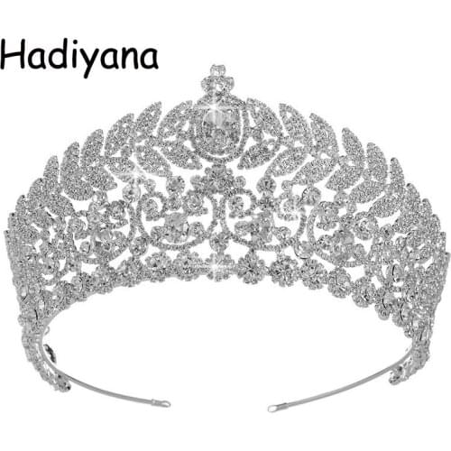 Hadiyana Gorgeous Wedding Tiara Crown Jewelry Diadem Shiny Bridal Big Queen Tiaras Elegant Hair Accessories Floral Crowns HG6028