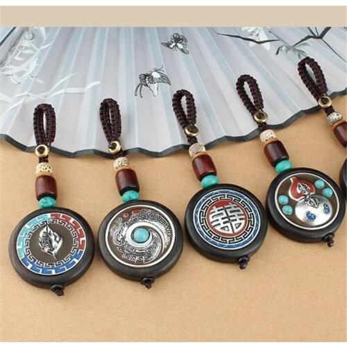 Vintage black rosewood thangka Fortuna car keychain pendant high-end cloisonne safe transfer men and women pendants