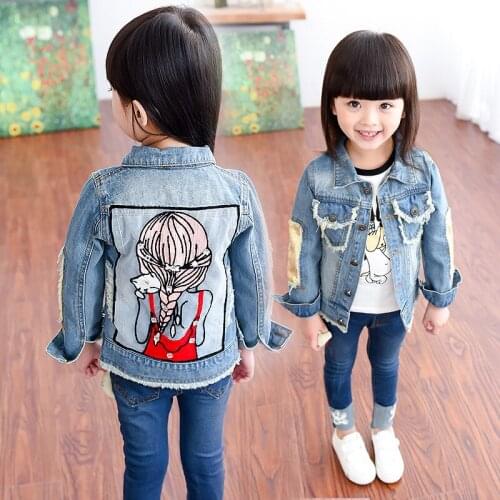 3-12Y Baby Girls Denim Jackets Coats Girl Clothes Long Sleeves Embroidery Denim Jacket Autumn Kids Outwear Children Cowboy Coat