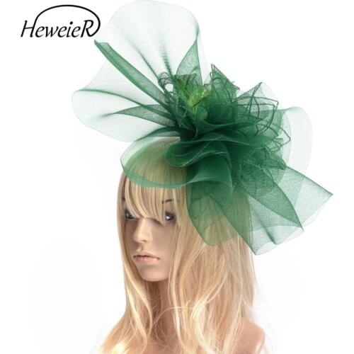 2019 New Fashion Women Lady Bridal Large Mesh Net Flower Wedding Fascinator Hat Hair Clip Headwear Accessories Green Color