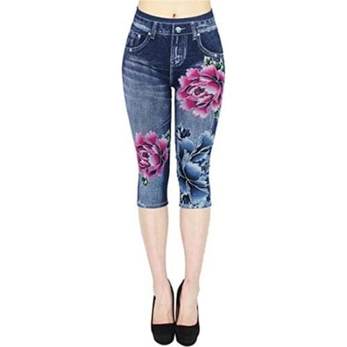 Women Plus Size Leggings Imitation Cropped Trousers 2020 New Mock Pocket Pants Slim Jeggings Denim Skinny