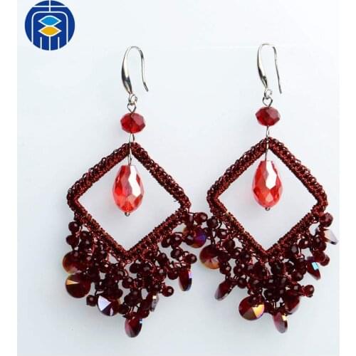 JuleeCrystal Drop Crystal Earrings For Women fashion Jewelry Earrings Handmade Weaving Jewelry Black Red Earrings