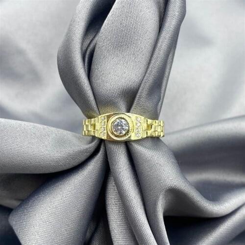 Gold Plated Zircon Stone Clock Design Ring