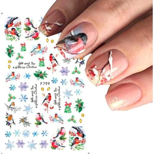 1pcs Autumn Winter Nail Sticker Robin Snow Birds Flower New Year Halloween Christmas 3D Decals Nail Art Design Decor Accessories