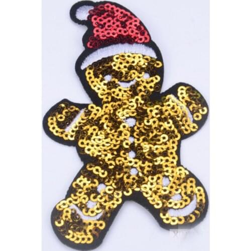10pcs/lot gold sequin hotfix rhinestone motif iron on crystal christmas patches kids clothes festival transfer applique
