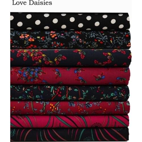 100% Cotton BLACK DARK BLUE RED Hydrangea Red Orange Flowers White Dots Slim Corduroy Soft fabrics for Apparel Hat Dress Shirt