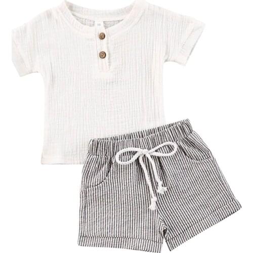 2020 Baby Summer Clothes Newborn Infant Baby Boy Girl Clothes Short Sleeve Tops T-shirt Striped Pants 100% Cotton Outfits