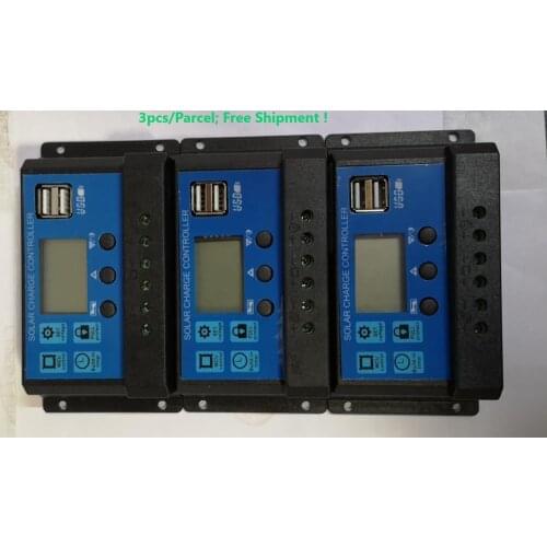 3PCS/Parcel PWM type12/24V 10A20A30A Dual USB Solar Charge Controller