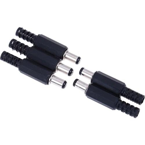 5/10pcs/pack Black DC Power Plug 5.5 X 2.1 Mm For Welding Line Black DC Power Male Plug Jack Adapter