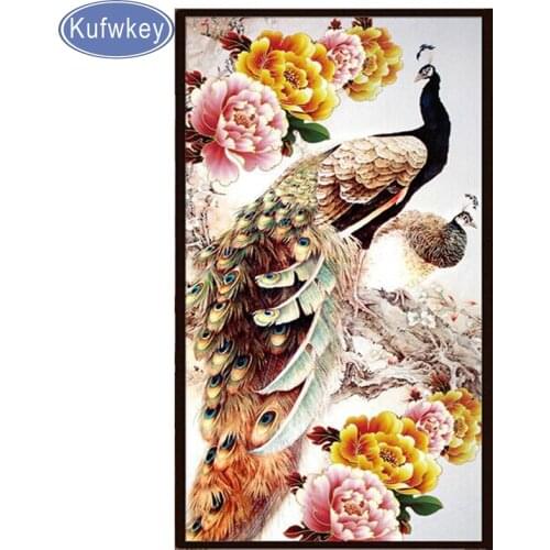 50x100cm New diamond mosaic peacock diamond embroidery animal 100% square rhinestone peony flower home decoration cross stitch
