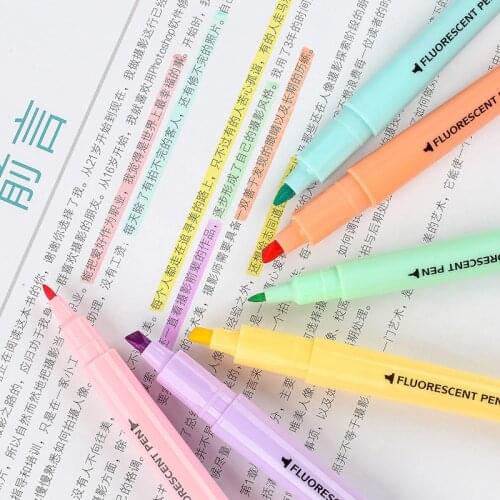 6pcs Set Colors Highlighter Markers Pen Cute Candy Stationery Paint Artistic Double Headed Fluorescent DIY Draw Office Supplies