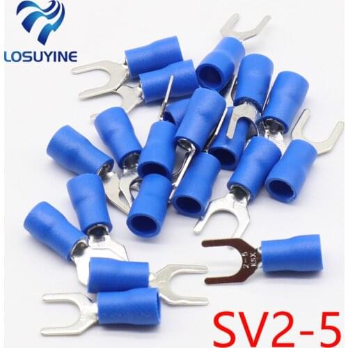 SV2-5 Blue Furcate Insulated Wiring Terminals Cable Wire Connector 100PCS/Pack Insulating Cable Lug terminals SV2.5-5 SV