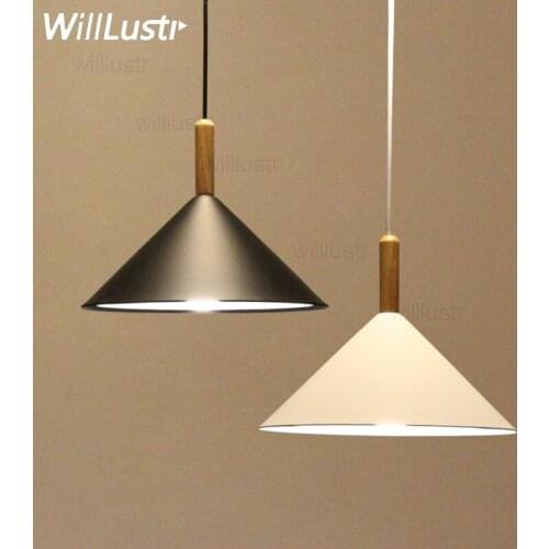 Aluminum cone pendant lamp modern wood suspension hanging light restaurant hotel cafe bar shop office home dinning room lighting