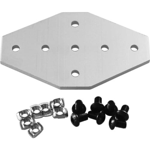 Aluminum 7 Hole Cross Joining Plate with M5 2020 Series T Nuts and Semi-round M5x10 10.9 grade head Hex screws Combination
