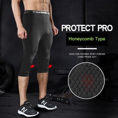 Honeybomb Basketball Kneepads Pants Men Cropped Trousers Mens Running Tights Compression Sport Leggings Gym Fitness Training