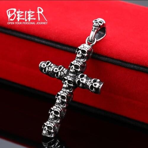 Beier 316L Stainless Steel pendant necklace punk cross skull gather pendant fashion men jewelry LLBP8-156P