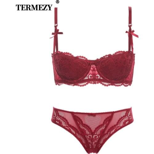 TERMEZY Fashion sexy bra set underwear intimates embroidery lace lingerie temptation black red bride small bra underwear set