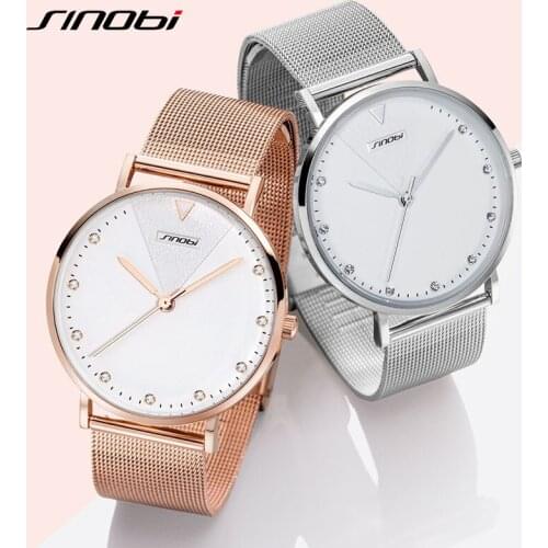 SINOBI Female Clock Fashion Womens Diamond Wrist Watches Gold Watchband Top Luxury Brand Girl Crystal Quartz Clock Ladies Watch