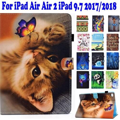 For iPad Air Air 2 9.7" Case New iPad 9.7 2017/2018 Protective Skin Shell PU Leather Stand Magnet Smart Funda Cover Cartoon