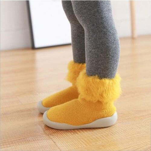 Baby non slip socks boy girl newborn infant winter velvet Thicken warm anti slip sock shoes with rubber soles toddler long socks