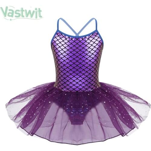 Kids Girls Glitter Mermaid Dress Toddler Girl Mesh Tutu Dresses Ballet Dance Costumes Gymnastics Leotard Teen Ballerina Dress