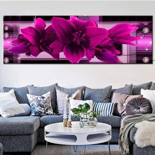 Purple lily 5d diy diamond painting rhinestone full square round drill diamond embroidery Large Size Flowers wall decor X70