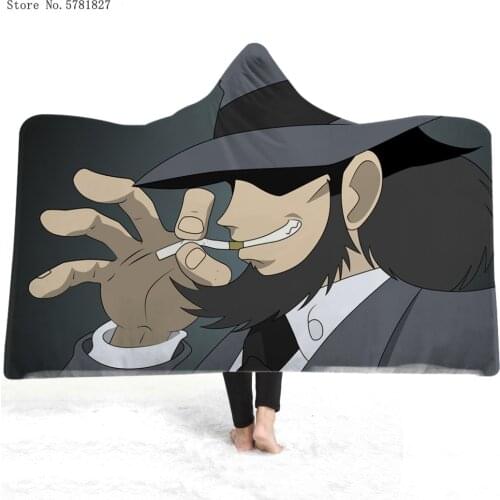Lupin III Hooded Blanket Rupan Sansei Fleece Blanket 3D Print Japan Anime Throw Blanket Home Custom Cartoon Wearable Blanket