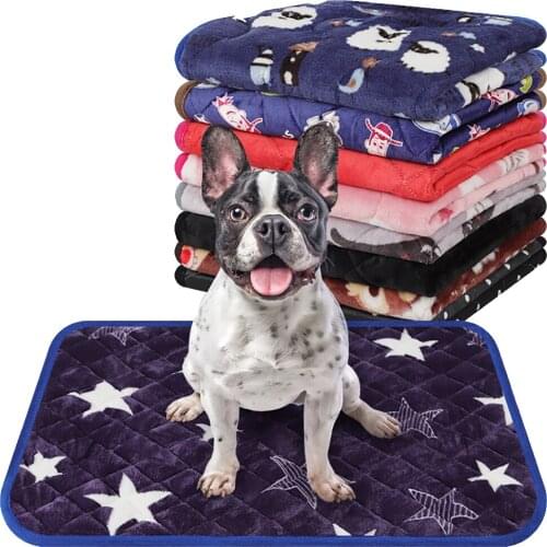 Cotton Velvet Pet Blanket Cartoon Print Warm Plus Cotton Pet Dog Cat Blanket Home Pet Supplies Color Random