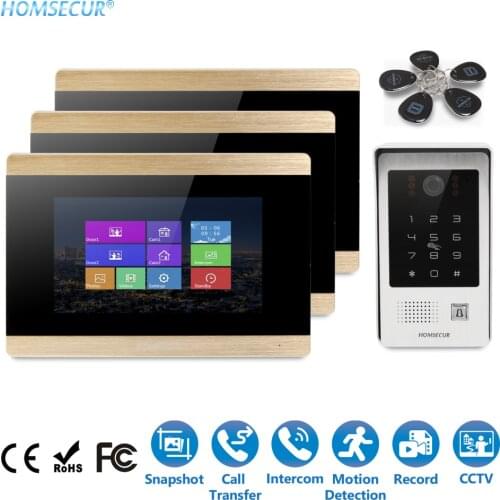 HOMSECUR 4 Wire 7" Video Door Intercom Call System RFID Password Unlock IP65 Camera Call Transfer Recording Motion Detection