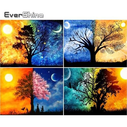 EverShine Diamond Art Painting Landscape Diamond Embroidery Day And Night Picture Mosaic Cross Stitch Full Square Wall Decor