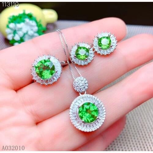 KJJEAXCMY fine jewelry 925 sterling silver inlaid natural peridot earrings ring pendant lovely girl suit support test