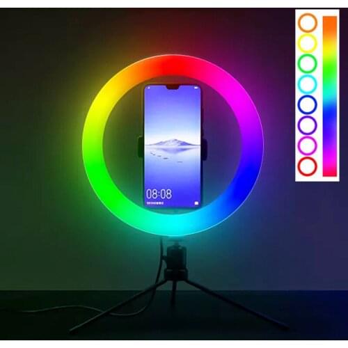 RGB Selfie Ring Light 10 inch Photography Led Rim Of Lamp With Mobile Holder Support Tripod Stand Ringlight For Live Video