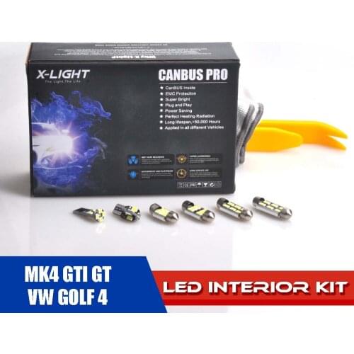 14pcs Error Free Xenon White Premium LED Interior Light Kit for Volkswagen MK4 GTI GT VW GOLF 4 WITH Installation Tools