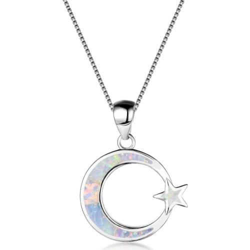 Beautiful Elegant 925 Sterling Silver Fire Opal Moon Star Necklaces For Women Jewelry Gifts