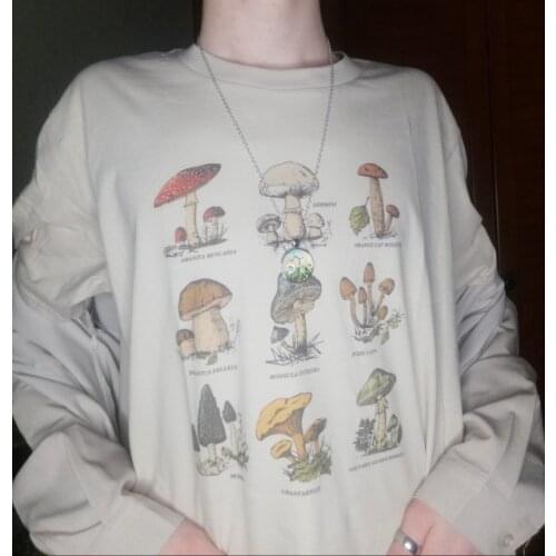 Kuakuayu HJN Plants Vintage Fashion Mushroom Print Oversized T Shirt Egirl Grunge Aesthetic Streetwear Graphic Tees